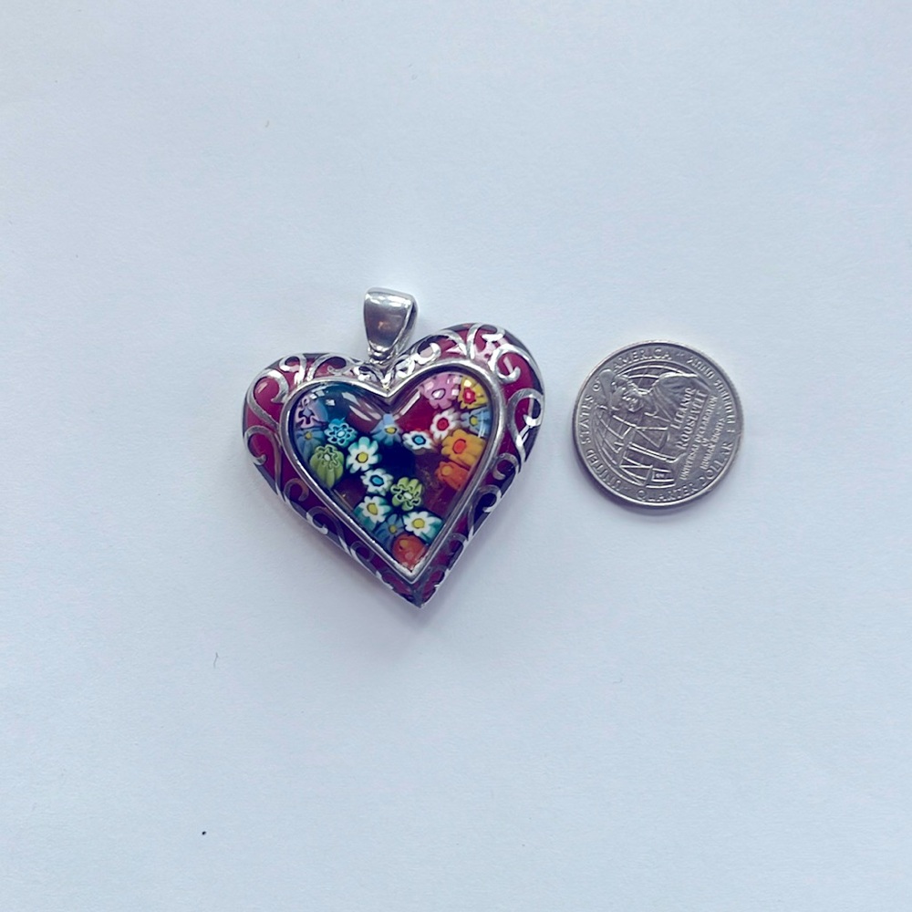 Alan K Murano glass millefiore heart pendant sterling silver